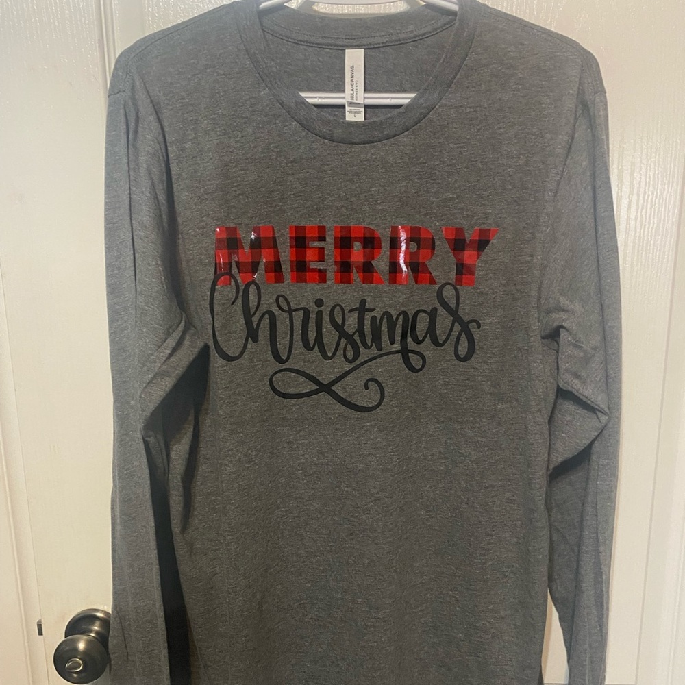 Long Sleeve dark gray Bella Canvas Christmas tshirt